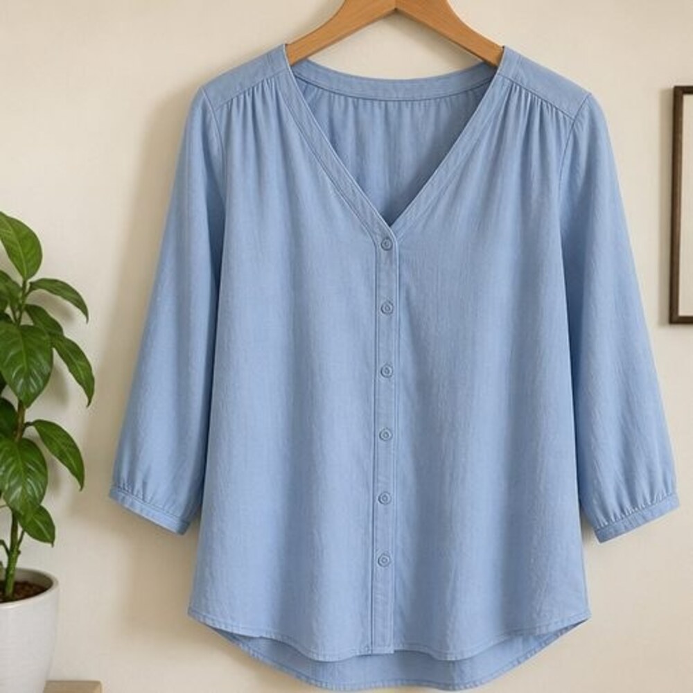 Blue Pleated Blouse